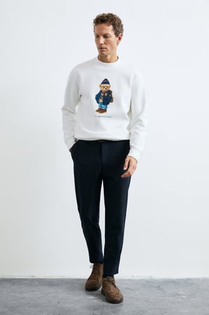 Mıles Erkek Sweatshirt Kırık Beyaz