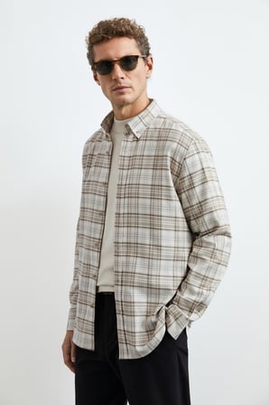 Marıno Erkek Basic Gömlek Regular Fit Ekru