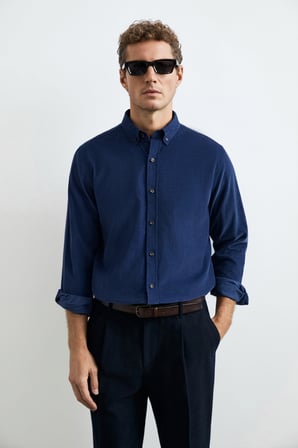 Drew Erkek Basic Gömlek Regular Fit Koyu Mavi