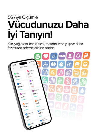 Bester BS7230 8 Elektrotlu Akıllı Tartı – Kompakt Tasarım, LED Ekran, 56 Vücut Ölçümü, Bluetooth 5.0, Type-C Şarj