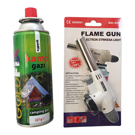 GOLD FİX - 1 Adet Kamp Gazı 227 gr.  ( Flame Gun-Pürmüz Çakmak  1 Adet )