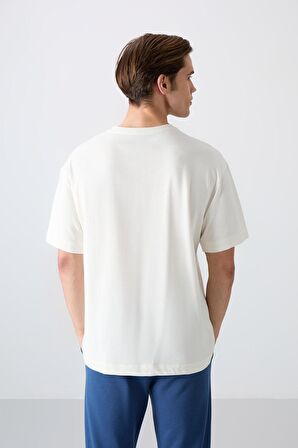 Tommy Life Erkek Ekru Oversize T-Shirt 88329   