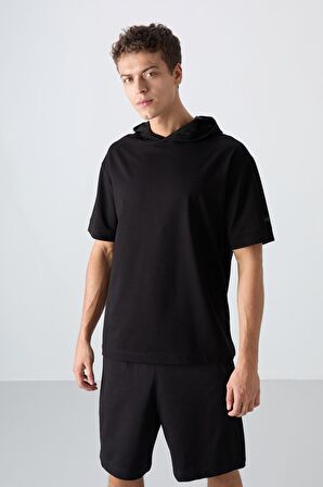 Tommy Life Siyah Erkek Kapüşonlu Oversize T-shirt 88352 