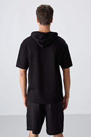 Tommy Life Siyah Erkek Kapüşonlu Oversize T-shirt 88352 