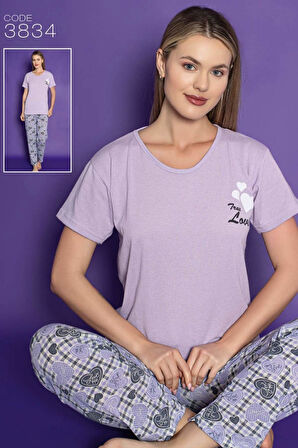 Reo Kadın Kısa Kol Lila Pijama Takım 3834 
