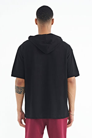 Tommy Life Erkek Siyah Kapüşonlu İnterlok T-shirt 88179