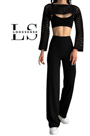 Looksense Kadın Kaşkorse Yüksek Bel Bol Paça Fitilli Tayt 01034 