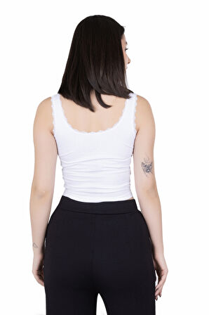 Looksense Kadın Kaşkorse Dantelli Kalın Askılı Crop 4004  