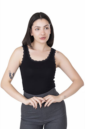 Looksense Kadın Kaşkorse Dantelli Kalın Askılı Crop 4004  