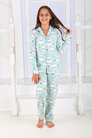 vitmo Kız Düğmeli Pijama Takımı Kuzulu 'good Night' Model Uzun Kollu