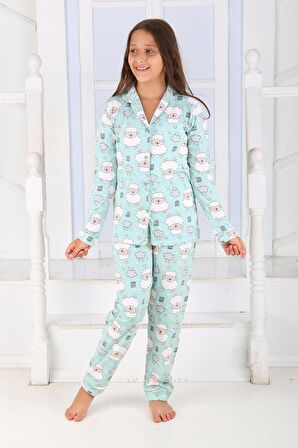 vitmo Kız Düğmeli Pijama Takımı Kuzulu 'good Night' Model Uzun Kollu