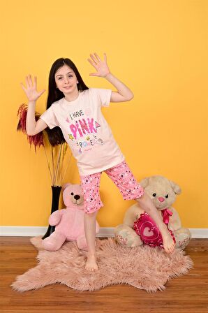 kız çocuk kapri pijama takımı pink somon