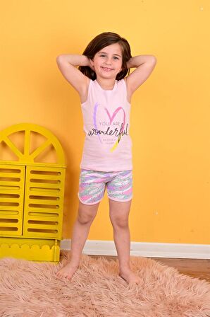 kız çocuk askılı pijama takımı wonderful pembe