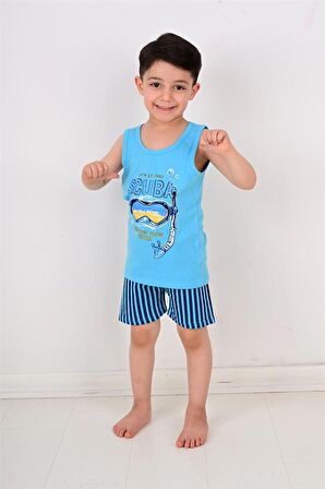 erkek çocuk askılı pijama takımı scuba mavi