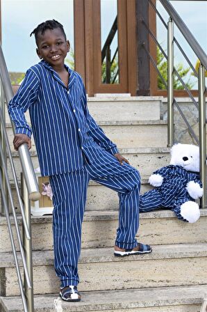 Çizgili Düğmeli Erkek Çocuk Pijama
