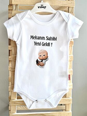 Özel Tasarım MEKANIN SAHİBİ %100 DOĞAL PAMUK ORGANİK BASKILI ÇITÇITLI BODY ZIBIN BEBEK BADİ