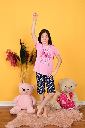 kız çocuk kapri pijama takımı pink pembe