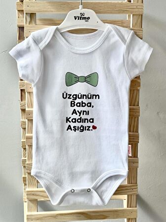 Özel Tasarım Üzgünüm Baba %100 DOĞAL PAMUK ORGANİK BASKILI ÇITÇITLI BODY ZIBIN BEBEK BADİ