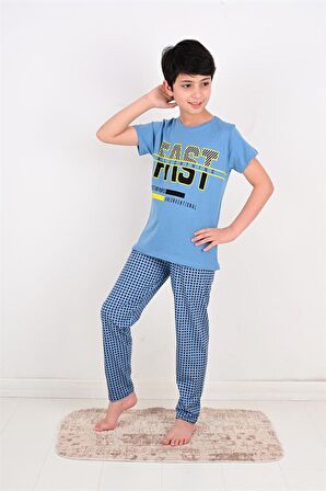 erkek çocuk kısa kollu pijama takımı fast model mavi