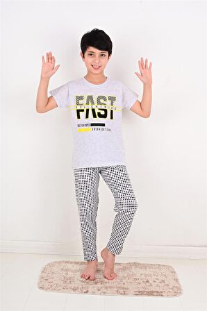 erkek çocuk kısa kollu pijama takımı fast model gri