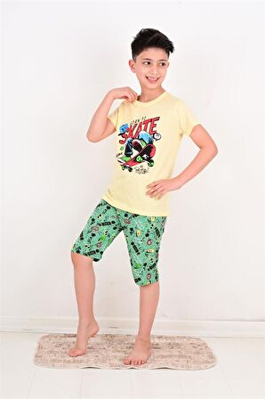 erkek çocuk kapri  pijama takımı born to skate sarı