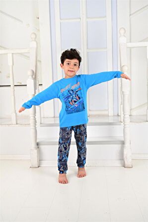 Erkek Çocuk Uzun Kollu Pijama Takımı Skate Ninja Mavi