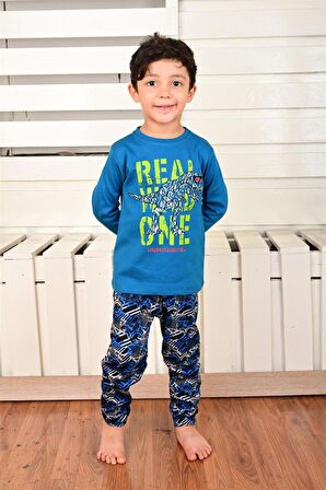 Erkek Çocuk Uzun Kollu Pijama Takımı Dino Rex İndigo