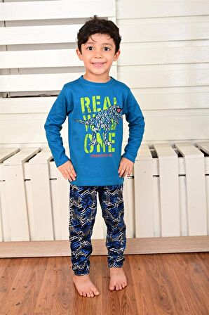 Erkek Çocuk Uzun Kollu Pijama Takımı Dino Rex İndigo