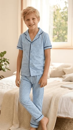 Erkek Çocuk Kısa Kollu Düğmeli %100 Pamuklu Pijama Takımı Escape