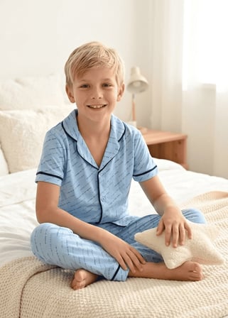 Erkek Çocuk Kısa Kollu Düğmeli %100 Pamuklu Pijama Takımı Escape