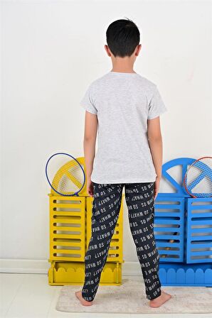 erkek çocuk kısa kollu pijama takımı so what skate model gri