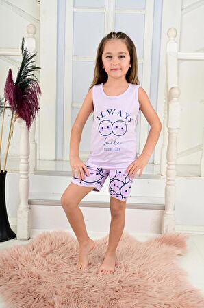 Kız Çocuk Askılı Pijama Takımı Always Smile Somon