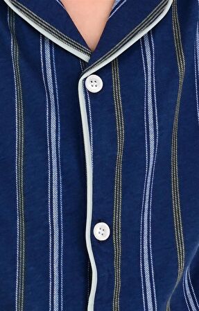 erkek çocuk kısa kollu düğmeli pijama takımı atlas model indigo