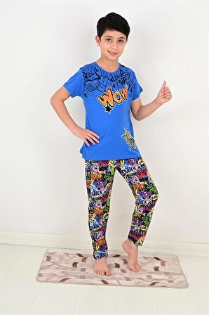 erkek çocuk kısa kollu pijama takımı wow model lacivert