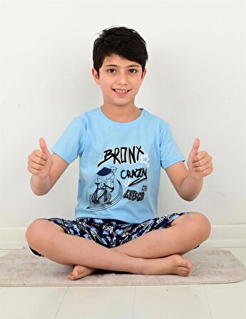 erkek çocuk kapri pijama takımı bronx crazy mavi 