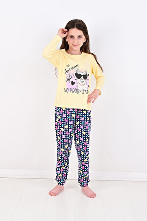 Uzun Kollu Kız Çocuk Pijama Takımı No Prob Lama 