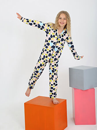 Kız Çocuk Uzun Kollu %100 Pamuklu Düğmeli Pijama Takımı Ruby 