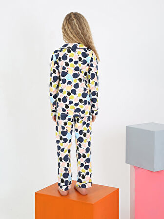 Kız Çocuk Uzun Kollu %100 Pamuklu Düğmeli Pijama Takımı Ruby 