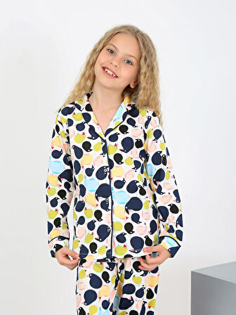 Kız Çocuk Uzun Kollu %100 Pamuklu Düğmeli Pijama Takımı Ruby 