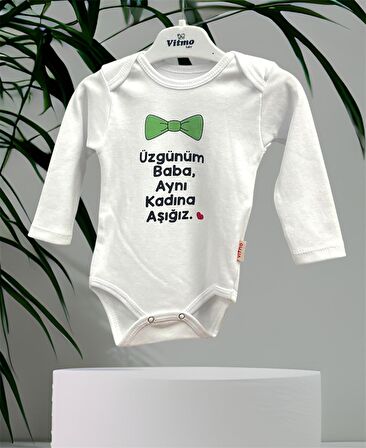 Özel Tasarım  Üzgünüm Baba %100 Doğal Pamuk Organik Baskılı Çıtçıtlı Uzun Kollu Body Zıbın Bebek Badi