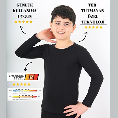 ÇOCUK  TERMAL SİYAH ALT-ÜST  TAKIM KIŞLIK İÇLİK UNİSEX