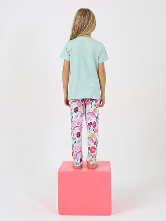 Kız Çocuk Kısa Kollu %100 Pamuklu Flower Up Pijama Takımı Pembe