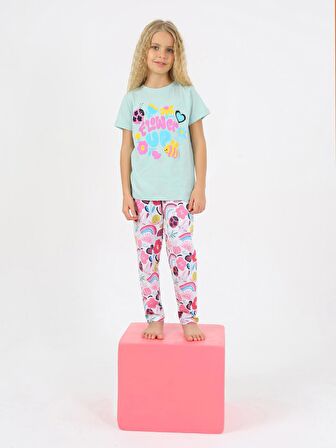 Kız Çocuk Kısa Kollu %100 Pamuklu Flower Up Pijama Takımı Pembe