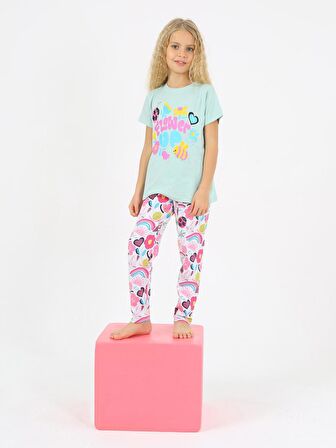 Kız Çocuk Kısa Kollu %100 Pamuklu Flower Up Pijama Takımı Pembe