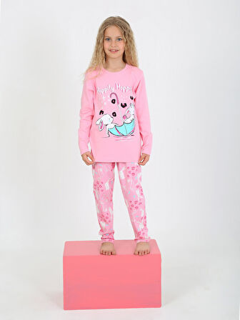 Kız Çocuk Uzun Kollu %100 Pamuklu Pijama Takımı Hippity Hoppity