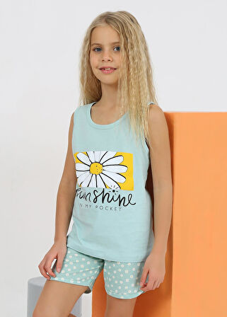 Kız Çocuk Askılı %100 Pamuklu Papatya Pijama Takımı