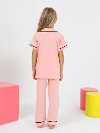 Kız Çocuk Kısa Kollu %100 Pamuklu Düğmeli Pijama Takımı Princess Pembe