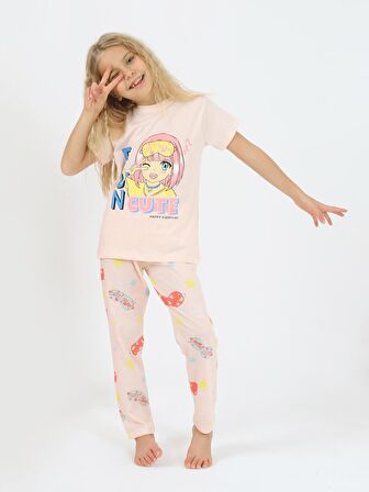 Kız Çocuk Kısa Kollu %100 Pamuklu Fun Cute Pijama Takımı