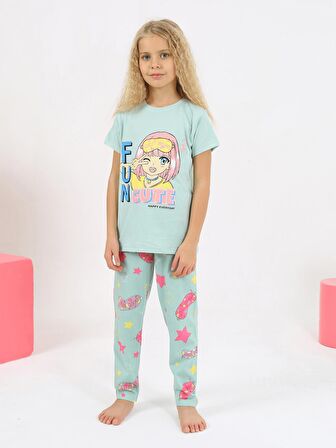 Kız Çocuk Kısa Kollu %100 Pamuklu Fun Cute Pijama Takımı