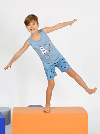 Erkek Çocuk Askılı %100 Pamuklu Give Me Pijama Takımı